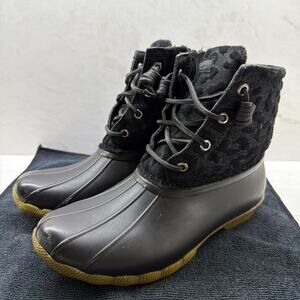 Sperry Women's Syren Gulf Duck Boots Waterproof Rain Boots Black Stripe Size 6